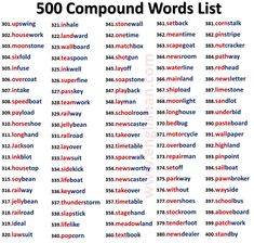 the 500 compound words list is shown in red and blue