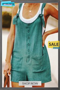 Rambler Bib Pants Romper Casual Overalls With Buttons, Casual Baggy Overalls, Casual Green Cotton Jumpsuits And Rompers, Casual Green Solid Color Overalls, Casual Green Jumpsuits And Rompers With Side Pockets, Non-stretch Summer Overalls, Casual Summer Pants With Button Closure, Casual Overalls With Side Pockets, Casual Jumpsuits And Rompers With Pockets For Fall