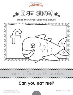 i am clean worksheet with an image of a fish and the letter f