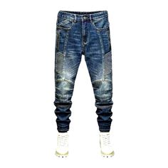 The 2023 Autumn-Winter Collection brings you the ultimate blend of vintage style and modern functionality with these mid-waist smoothed motorcycle jeans. Featuring slim fit silhouettes, medium wash, sanded, whiskered, biker, side-zippers, zipper & button closure, and stretchy fabric, these jeans are the perfect way to make a statement. Dare to be different and make heads turn with this distinctive biker style! Vintage Style: A traditional biker style for those who crave the vintage look. Medium Urban Washed Mid-rise Jeans, Mid-rise Denim Jeans For Winter, Fitted Mid-rise Winter Jeans, Trendy Medium Wash Jeans For Winter, Winter Dark Wash Mid-rise Jeans, Winter Mid-rise Denim Jeans, Fitted Denim Blue Washed Cargo Jeans, Dark Wash Five-pocket Pants For Winter, Winter Pants In Dark Wash With Five Pockets