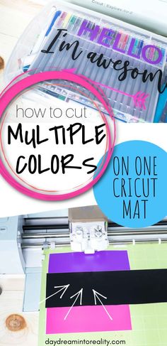 the instructions for how to cut multiple colors on cricut mat, with text overlay