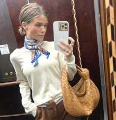 Gine Margrethe Style, Gine Margrethe Hair, Statement Shoes Outfit, Gine Margrethe, Silk Scarf Outfit, Purse Business, Silk Scarf Style, Everyday Purse