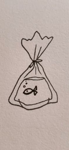 a drawing of a fish in a bag