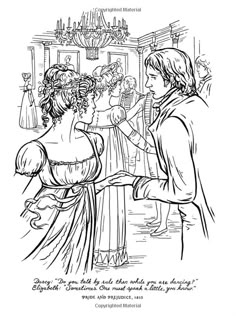 a coloring page for the princess and the peacoat, with an image of two women talking