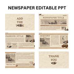 four different newspaper pages with the words,'newspaper editable ppt '