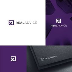 the logo for realadvice is shown in three different colors and font options