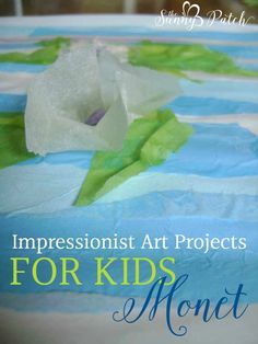 a close up of a cake on a table with the words impressionist art projects for kids money