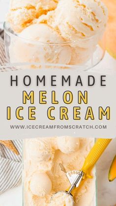 homemade melon ice cream in a glass bowl