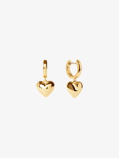 Puffed Heart Necklace, Gold Heart Earring, Heart Hoop Earrings, Golden Jewelry, Puffed Heart, Solid Gold Earrings, Gold Heart Necklace, Classy Jewelry, Jewelry Essentials