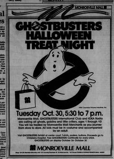 an advertisement for the ghostbuster's halloween treat night at monroeville mall