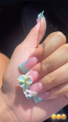 Summery Nails, Long Square Acrylic Nails, Unique Acrylic Nails