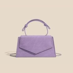 Décadence Handbag Metal Chain Ladies Trendy Elegant Square Flap Bag For Party, Elegant Top Handle Flap Bag As Gift, Elegant Square Flap Bag For Gifts, Elegant Square Bag With Chain Strap, Elegant Handheld Flap Bag With Dust Bag, Elegant Flap Bag With Chain Strap, Elegant Satchel Bag With Chain Strap, Elegant Purple Bag Gift, Formal Purple Shoulder Bag With Chain Strap