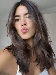 Light Brown Balayage Medium Hair, Round Face Haircuts Brunette, Layered Medium Thick Hair, Medium Length Brown Hair With Long Layers, Thick Hair Mid Length, Medium Hair Front Layers, Long Brunette Haircut Face Framing, Partial Vs Full Balayage Brunettes, Short Hair Burnett