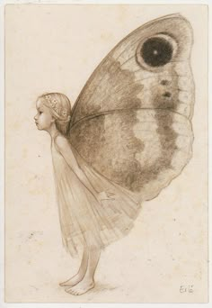 a drawing of a butterfly with a woman's head in the shape of a butterfly