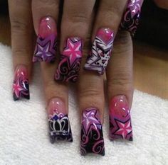 Trashy Nail Art, Chunky Y2k Nails, Duck Nails Acrylic, Goth Nails