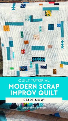 the modern scrap imppoy quilt with text overlay