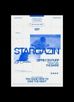 an advertisement for the stargazing movie starring in blue and white with a man on skis