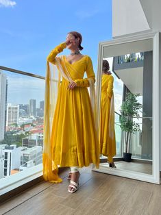 Anarkali For Haldi Ceremony, Anarkali Yellow Suit, Pastel Pink Anarkali Suit, Haldi Anarkali Outfit, Haldi Ceremony Suit Design, Suits For Haldi Ceremony, Yellow Anarkali Suits For Haldi, Yellow Suit Indian Haldi, Yellow Salwar Suit For Haldi