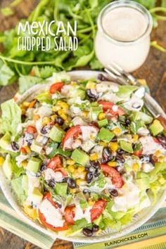 mexican chopped salad on a plate with dressing