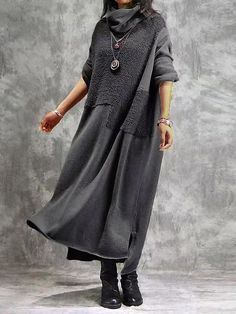 Women's Casual Dress Winter Dress Plain Dress Long Dress Maxi Dress Patchwork Split Outdoor Daily Going out Active Fashion Turtleneck Long Sleeve 2023 Loose Fit Black Wine Gray Color M L XL XXL 3XL 2024 - $35.99 Halter Pattern, Long Sleeve Turtleneck Dress, Dresses Casual Winter, Grey Maxi Dress, Plain Dress, Vestido Casual, Slim Dresses, Long Sleeve Maxi, Style Dresses