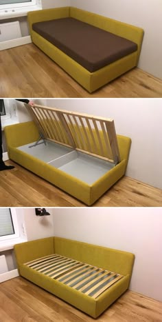 this is an image of a couch that has been made into a bed