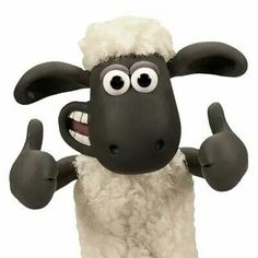 a black and white sheep giving the thumbs up sign with its eyes wide open while standing in front of a white background