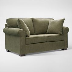 The Milly Collection’s a trendy transitional design. Blending sink-in chic seating with traditiona roll arms that frame the silhouette. The versatile, durable style can blend with any interior décor. | Milly Loveseat in Olive | by Value City Furniture American Signature Furniture, Value City Furniture, Interior D, Couch Chair, City Furniture, House Things