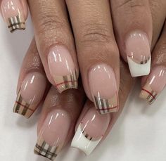 Burberry Nails, Nail Ink, Nails French Tip, Finger Art, Punk Nails, Plaid Nails, Fall 24, Nails French, Gem Nails