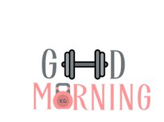 the logo for gld morning, which is designed to look like a barbell