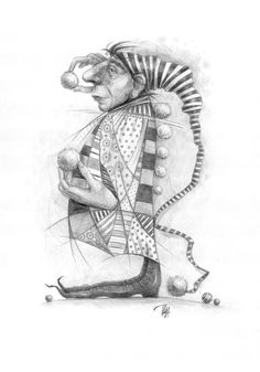 a black and white drawing of a mouse with a hat on it's head