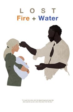 a poster with the words lost fire and water on it, depicting two people touching each other's hands