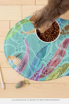 Pretty Australian leaves and water reflections pet mat, perfect for meal times for your furry friend, illustrated by Australian artist, Jo Story of Sketchbook Designs. Australian Aesthetic, Feminine Palette, Eucalyptus Pattern, Australian Eucalyptus