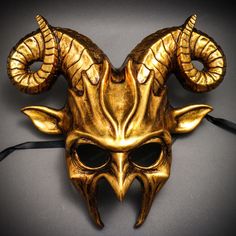 Animal Krampus Ram Horns Demon Devil Mask Costume - Gold Halloween Infographic, Krampus Mask, Venetian Masquerade Masks, Devil Mask, Antique Porcelain Dolls, Devil Halloween, Venetian Masquerade, Ram Horns, Masquerade Costumes