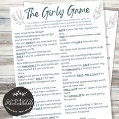 the girly game printable