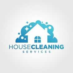 the logo for house cleaning services, which is blue and white with stars on it