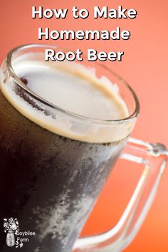 how to make homemade root beer in a glass with text overlay that reads, how to make homemade root beer