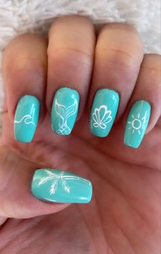 Cute Beach Nails Simple, Tropical Nail Designs Beach Vacations, Mallorca Nails, Seaside Nails, Beachy Nail Designs, Beach Nails Art, Cowboy Nails, Cruise Nails, Beach Nail Art