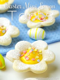 easter mini lemon tarts with sprinkles and candies in the middle