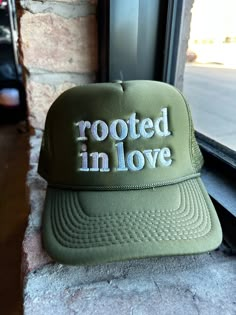 Look sharp and stay rooted with our Rooted In Love Trucker Hat! Perfect for chillaxin' on a normal day, and equally well-suited for looking your best at church. The adjustable snapback means you'll always have a comfortable fit. Aesthetic Trucker Hats, Christian Trucker Hats, Trucker Hats For Women, Trendy Trucker Hats, Trucker Hat Designs, Trucker Hats, Trucker Hat Outfit, Retro Gym, Street Style Outfits Casual