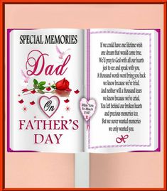 an open book with the words special memories dad on father's day