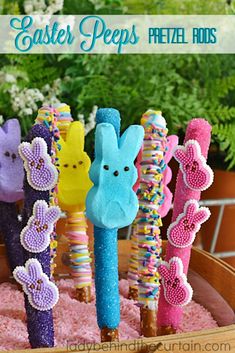 an easter peeps craft is shown in a basket