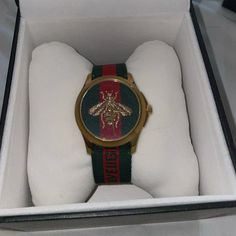 Comes With Box & Outer Box. New Condition. Gucci Luxury Gold Watch, Luxury Gold Gucci Watch, Gucci Gold Watch For Gift, Timeless Gucci Watch As Gift, Timeless Gucci Watch As A Gift, Designer Green Watches For Formal Occasions, Designer Red Watch As A Gift, Designer Watches With Round Dial For Gift, Gucci Designer Watch As A Gift