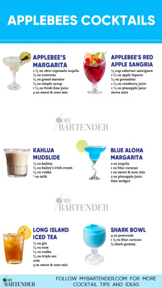 Applebee’s Cocktails Breakfast Beverages, Classic Cocktail Recipes, Boozy Drinks, Breakfast Drink, Alcohol Drinks, Frozen Drinks