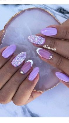 Purple And White Nails, Lila Nails, Purple Glitter Nails, Lilac Nails, Lavender Nails, Glitter Gel Nails, Purple Nail, Fancy Nails, Chic Nails