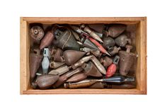 a wooden box filled with different types of tools