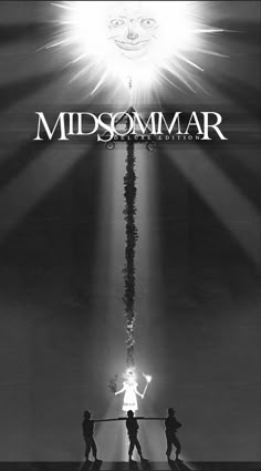 the movie poster for midsomar, with three people holding an object in their hands