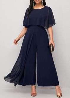 ROTITA Asymmetry Navy Ankle Length Round Neck Jumpsuit Plus Size Special Occasion Jumpsuit, Navy Blue Dress To Wear To A Wedding, Shoes For Navy Blue Jumpsuit, Women Wedding Attire Guest Casual Jeans, Mother Of The Bride Jumpsuit Pant Suits, Mother Of Bride Jumpsuit Plus Size, Dresses To Wear To A Wedding Navy Blue, Suits Gloom, Formal Jumpsuits Plus Size