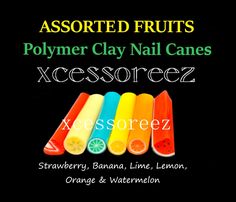 assorted fruit polymer clay nail canes xcesoreseez - orange & watermelon