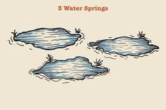 three water springs are shown in this hand drawn drawing style, with the words'3 water springs'above them