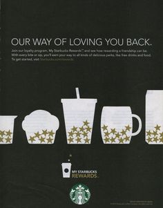 an advertisement for starbucks coffee with stars on the cups